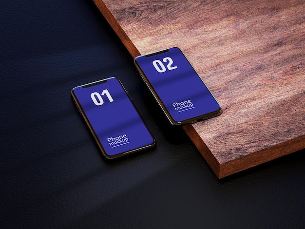 Smartphone Mockup with Wood Textur