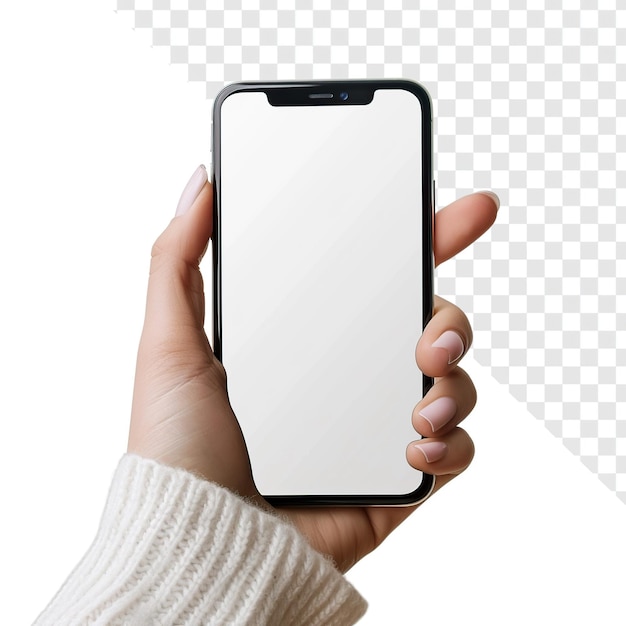 Smartphone Mockup in Womans Hand Empty Display Transparent