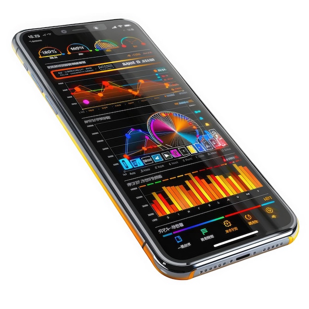 Smartphone Screen Displays a Variety of Colorful Data Charts