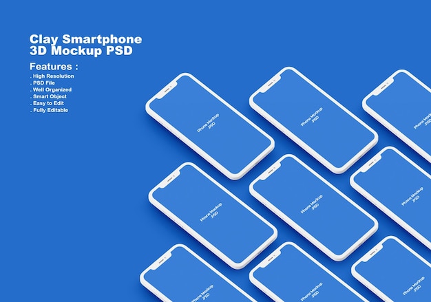 Smartphone Screen Mockup 3D Clay Render