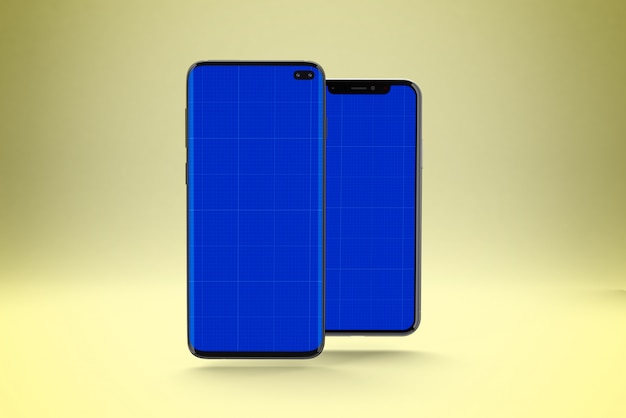 Smartphone screen mockup, front and back view