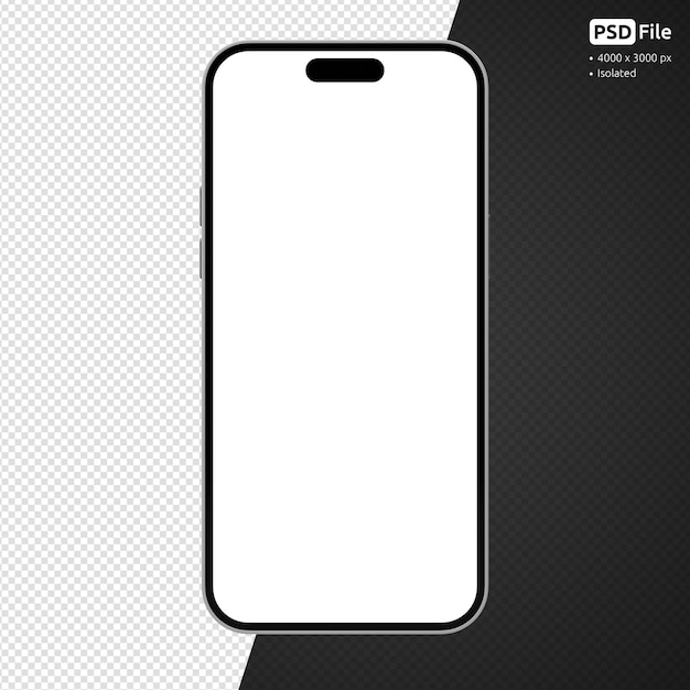 PSD smartphone screen mockup front view iphone 14 pro max isolated on transparent background