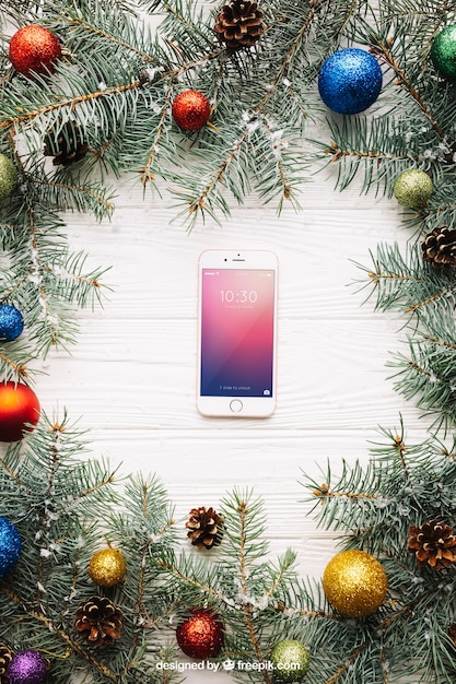 Smartphone screen mockup with christmas design