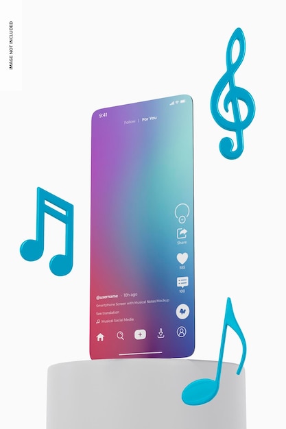 Smartphone Screen with Musical Notes Mockup, Left View