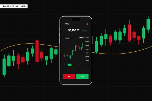 Smartphone screen with trading candles mockup