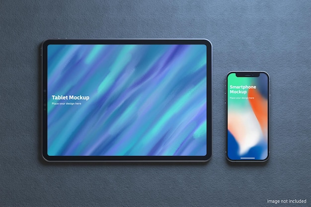 Smartphone and tablet mockup on cool concrete - TOP