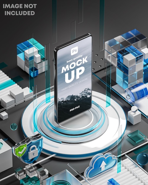 Smartphone Template Mockup High Tech Concept Futuristic Network System 3D Render