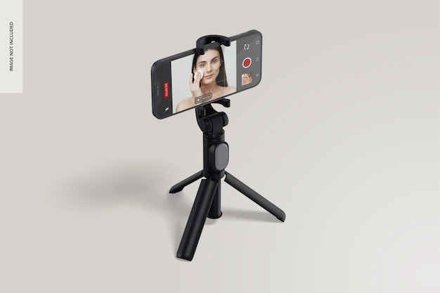 PSD smartphone on tripod mockup perspective