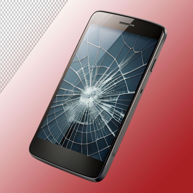 PSD smartphone with broken screen display isolated on transparent background