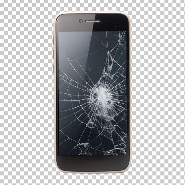 Smartphone with broken screen Isolated on a transparent background