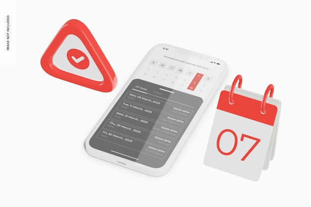 Smartphone with Calendar App Icons Mockup, Right View