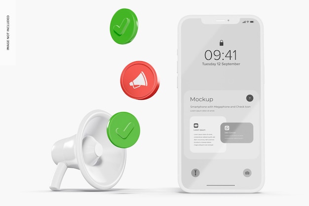 Smartphone with Megaphone and Check Icons Mockup, Front View