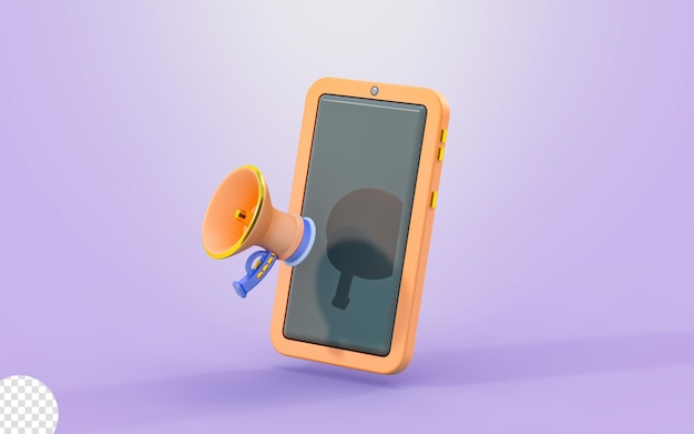 smartphone with megaphone sign 3d render concept for digital marketing advertising