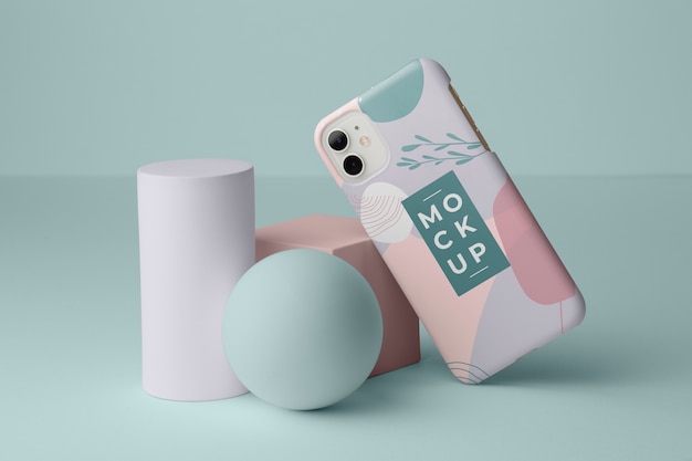 Smartphone with mock-up phone case and geometric shapes