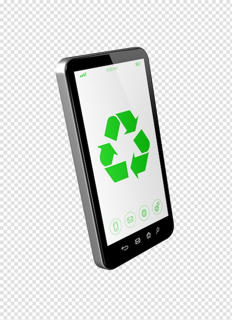 Smartphone with a recycle symbol on screen environmental conservation concept