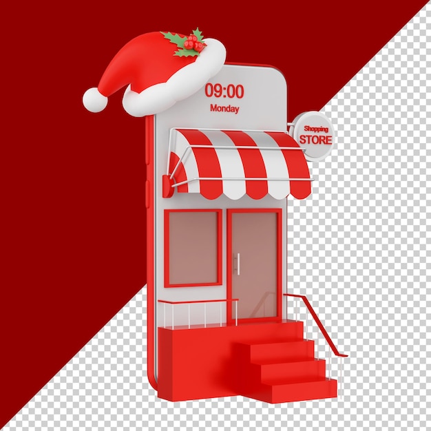 Smartphone with Santa hat isolated 3d render