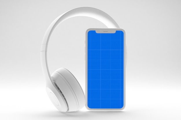 Smartphone with screen mockup and headphones, music app concept