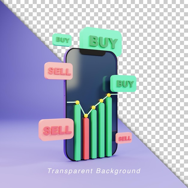 smartphone with trading candle stick 3D Illustration