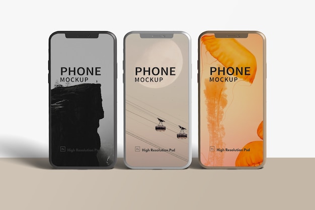 Smartphones in front view angle mockup