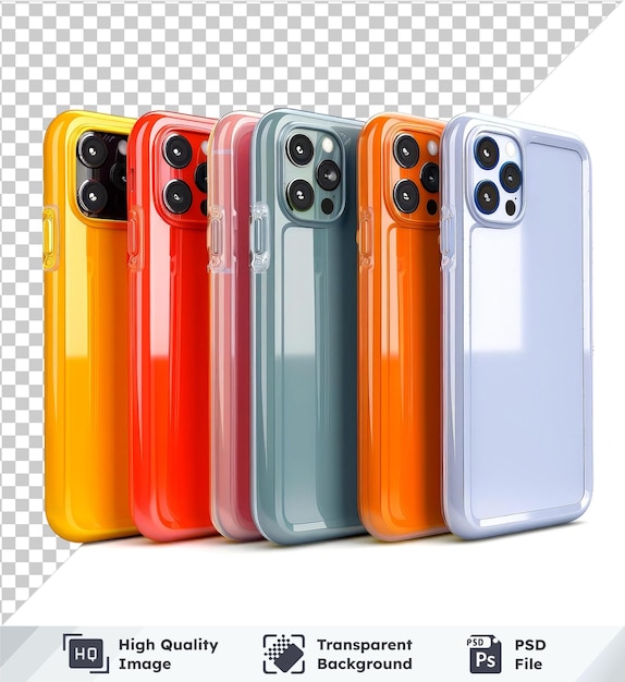 smartphones with various cases in hand isolated on transparent background