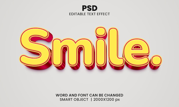 PSD smile 3d editable text effect premium psd with background