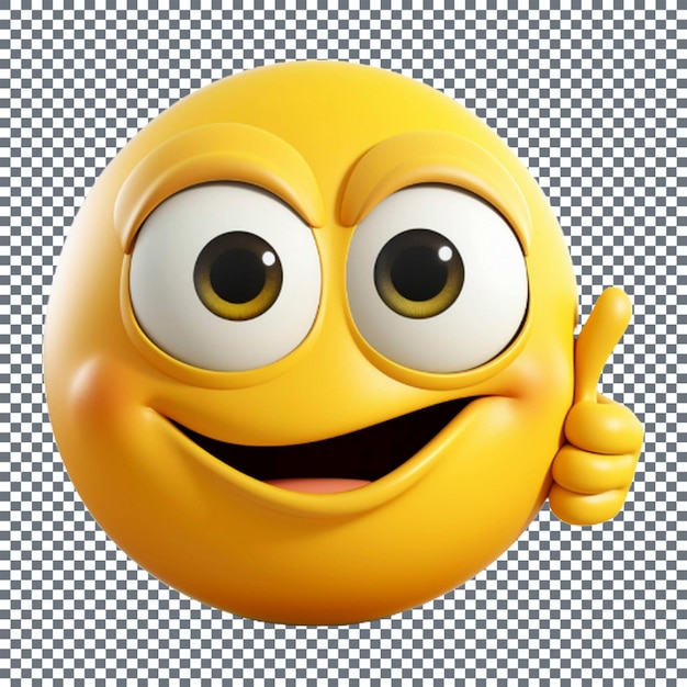 Smiley emoji with thumb up on transparent background 3d illustration