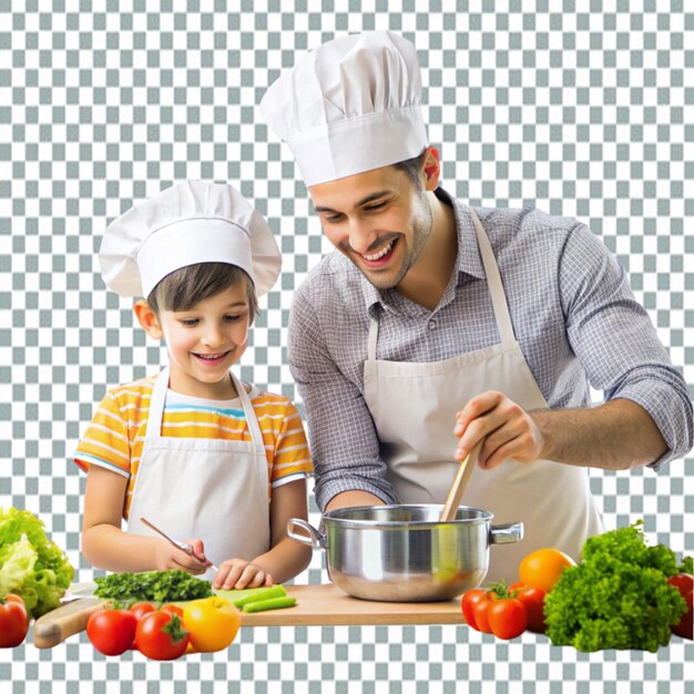 PSD smiley father and son cutting vegetables