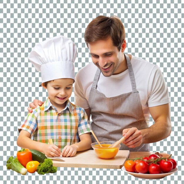 PSD smiley father and son cutting vegetables