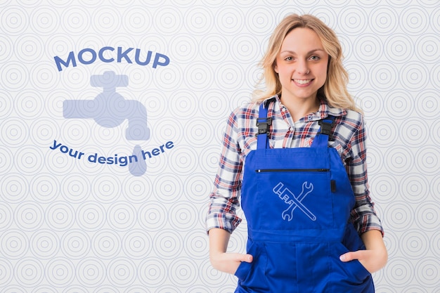 Smiley female plumber posing in uniform