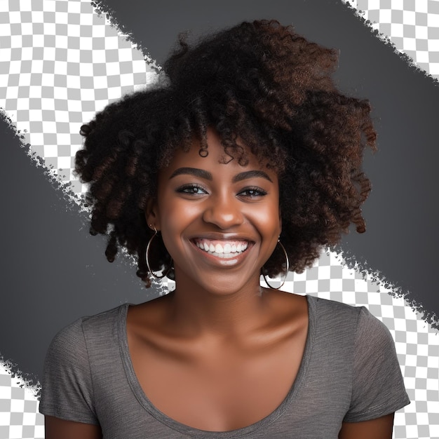 Smiling black woman s portrait on transparent background