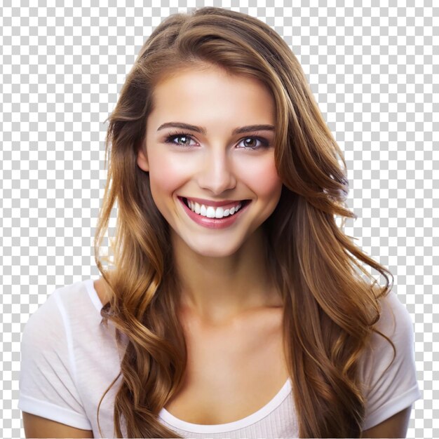 PSD a smiling blonde woman in a white shirt on transparent background