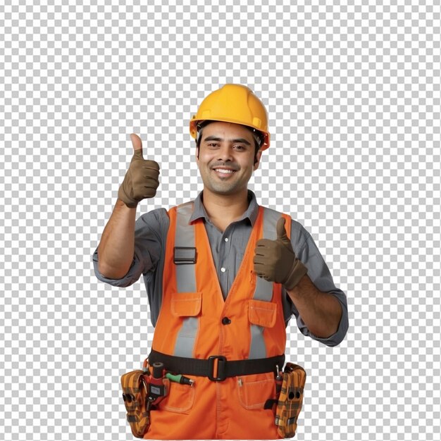 Smiling builder showing thumbs up