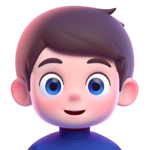 PSD smiling cartoon boy avatar on blue background generative ai