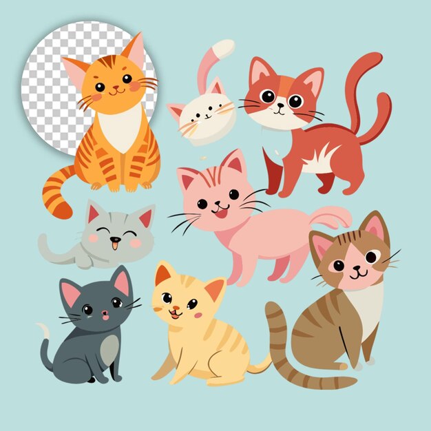 PSD smiling cats collection on transparent background