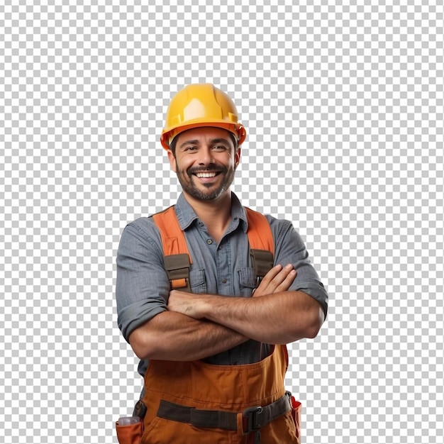 Smiling construction worker with arms crossed