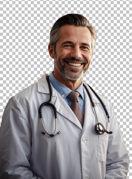 a smiling doctor with a stethoscope around his neck