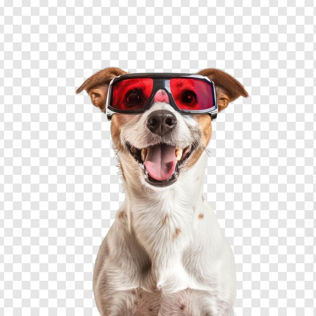 PSD smiling dog wearing 3d glasses movie cinema standing full body on transparency background psd