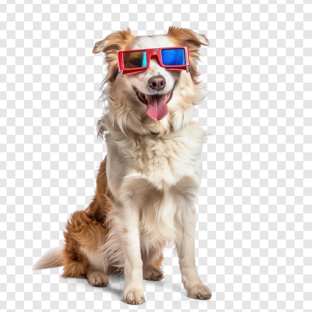 PSD smiling dog wearing 3d glasses movie cinema standing full body on transparency background psd