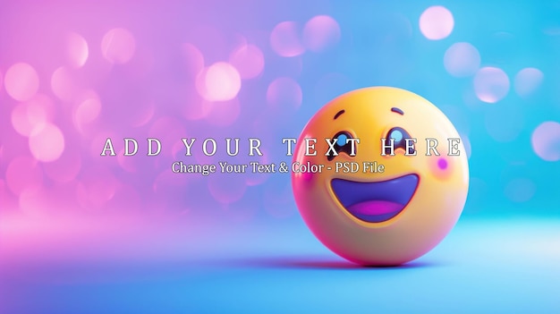 Smiling Emoji with a Blue and Pink Bokeh Background