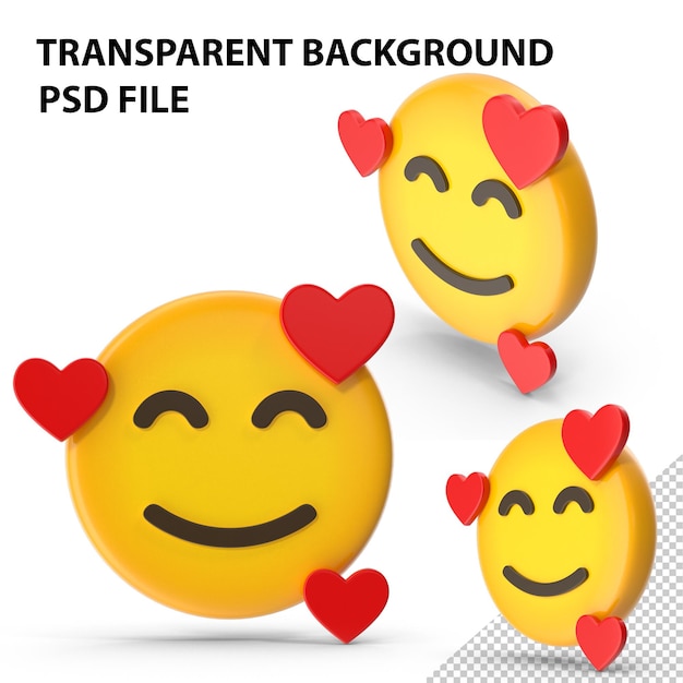 PSD smiling face with hearts emoji png