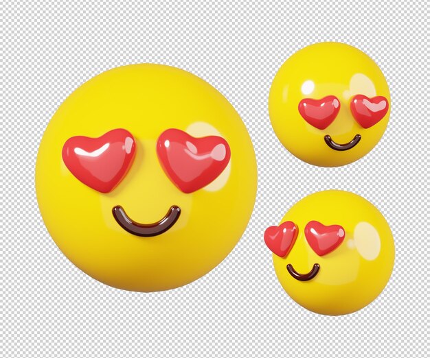 PSD smiling face with red hearteyes love emoticon isolated emoji and emoji faces concept 3d render