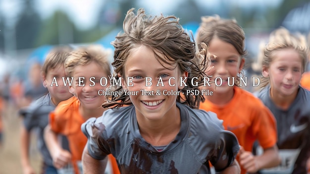 PSD smiling girl running in a race