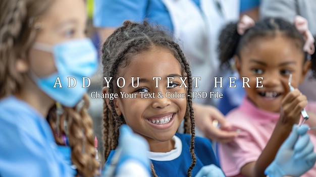 PSD smiling girl with braids at a dental appointment