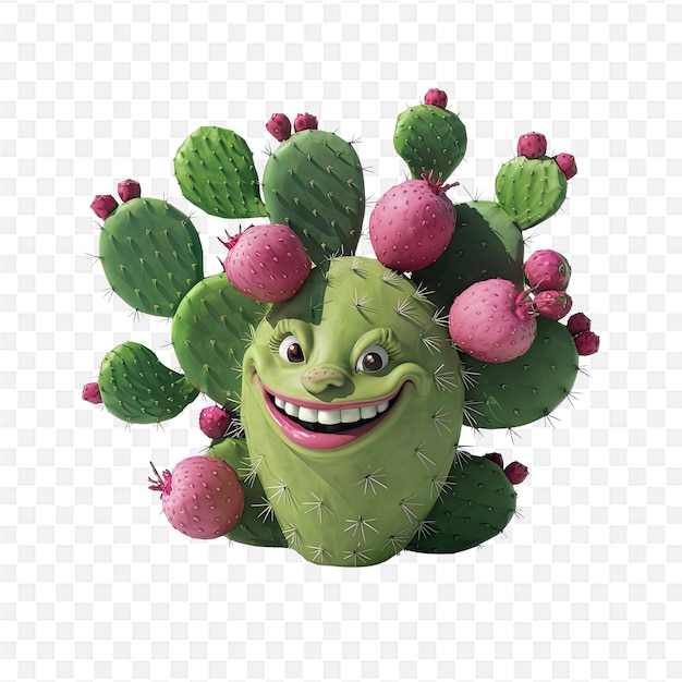 PSD a smiling green cactus with pink berries and pink berries on it