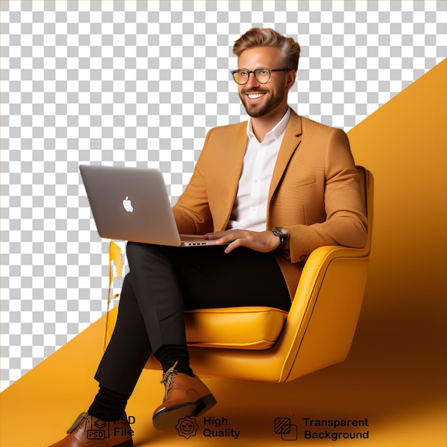 smiling guy with laptop isolated on transparent background include png file