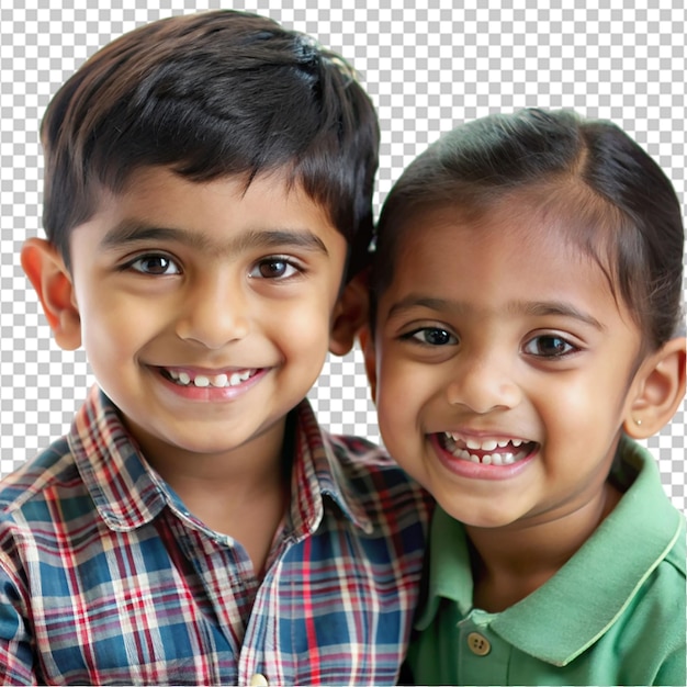 PSD smiling indian sibling on transparent background