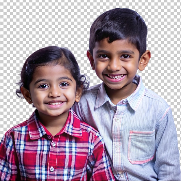 PSD smiling indian sibling on transparent background