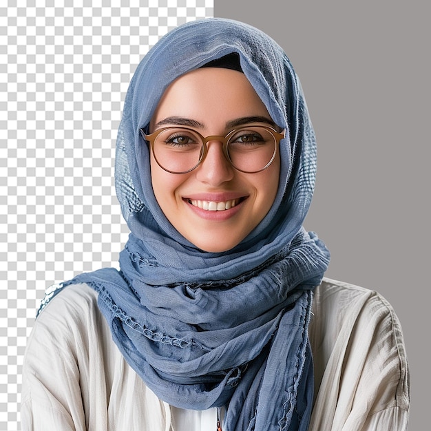 Smiling Islamic student woman isolated on transparent background