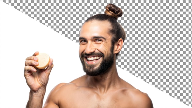 Smiling Man Holding Soap Bar