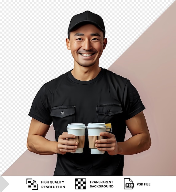 PSD smiling man holding two coffee cups